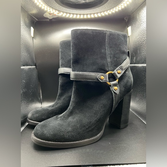 UGG Dandridge Suede Block Heel Harness Ankle Boots in Black Size 7.5 - Picture 3 of 9